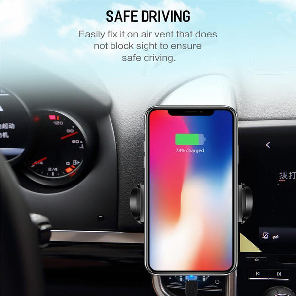 Planet Gates ROCK Qi Fast Wireless Car Phone Charger for iPhone X XS XR 8 Plus Samsung S9 S8 Plus S7 Note 8 Mount