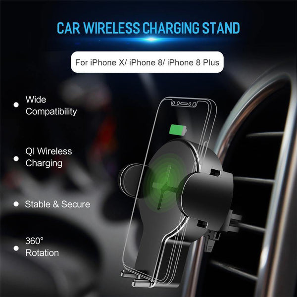 Planet Gates ROCK Qi Fast Wireless Car Phone Charger for iPhone X XS XR 8 Plus Samsung S9 S8 Plus S7 Note 8 Mount