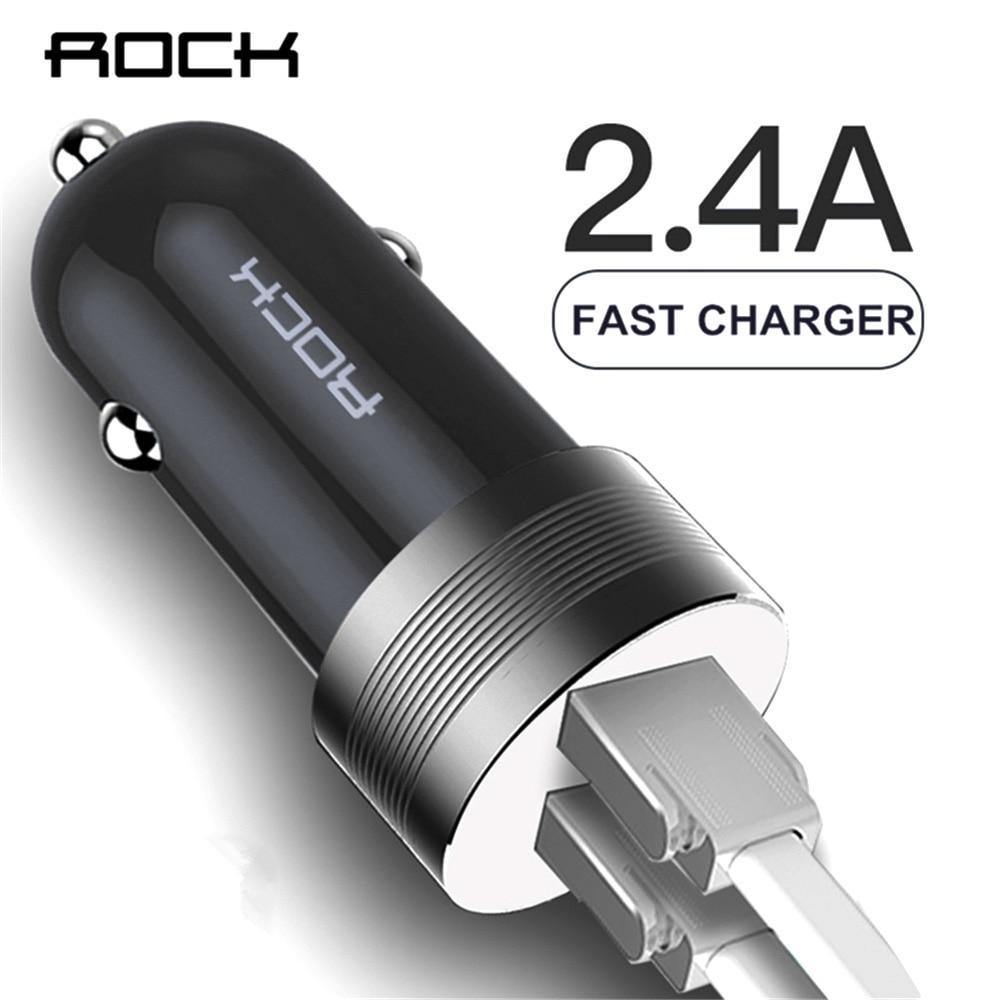 Planet Gates ROCK Sitor Car Charger 2.4A Quick Charge Dual Ports Aluminium Alloy For iPhone Samsung Phone Travel Cigar Lighter DC 12-24V