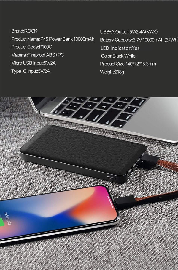 Planet Gates ROCK Slim Power Bank 10000 mAh Portable Charging Ultra thin Powerbank external battery backup pack for iPhone poverbank 10000mah