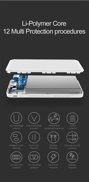 Planet Gates ROCK Slim Power Bank 10000 mAh Portable Charging Ultra thin Powerbank external battery backup pack for iPhone poverbank 10000mah