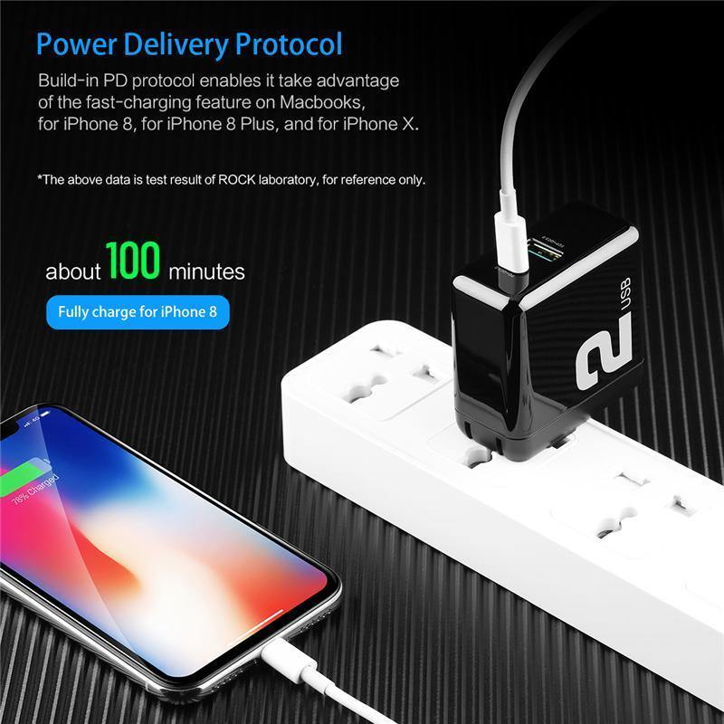 Planet Gates ROCK Type-C PD USB Mobile Phone Charger for iPhone X 8 Plus Adapter 36W Quick Wall Charger 2 Ports 3A Max PD Charger For Macbook
