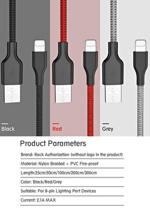ROCK USB Cable For iPhone 5 5S 6 6S 7 8 Plus XS MAX XR X USB Charging Data Sync Cable For iPad iOS Mobile Phone Charger Cord - Planet Gates