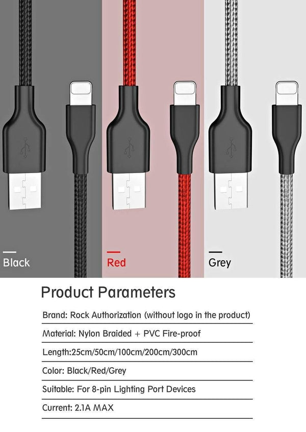 ROCK USB Cable For iPhone 5 5S 6 6S 7 8 Plus XS MAX XR X USB Charging Data Sync Cable For iPad iOS Mobile Phone Charger Cord - Planet Gates