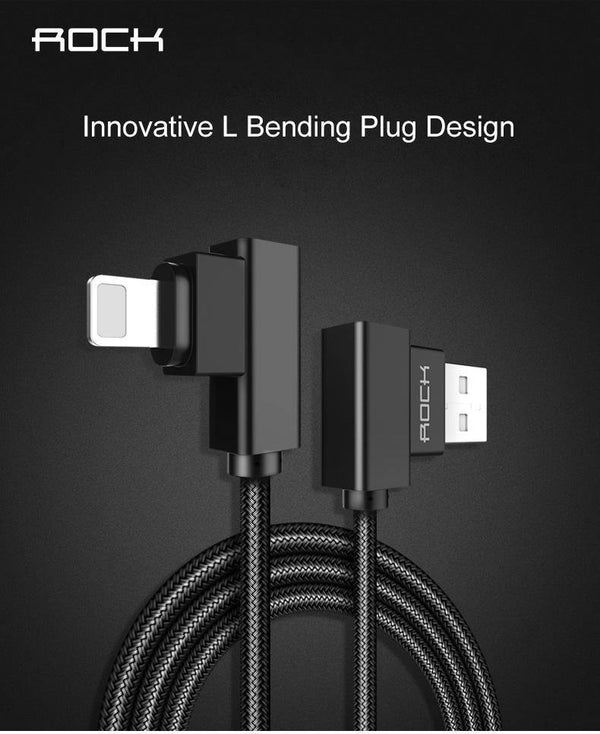 Planet Gates ROCK USB Lighting Cable for iPhone X 8 7 6 5 Fast Charger USB Data Cable for iPad iPod Mobile Phone Cables 90 Degree Right Angle