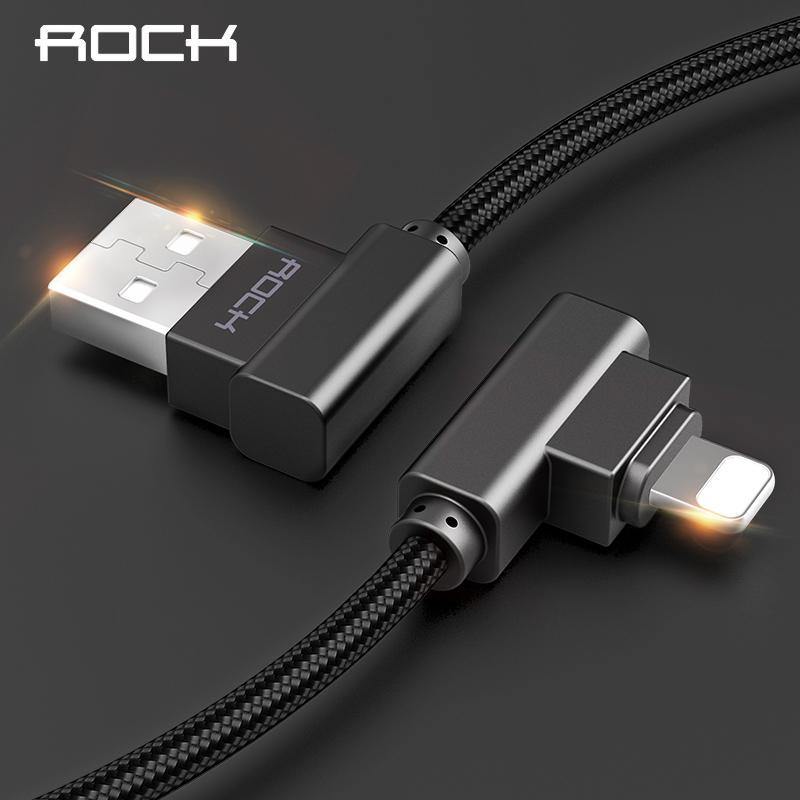 Planet Gates ROCK USB Lighting Cable for iPhone X 8 7 6 5 Fast Charger USB Data Cable for iPad iPod Mobile Phone Cables 90 Degree Right Angle