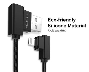 Planet Gates ROCK USB Lighting Cable for iPhone X 8 7 6 5 Fast Charger USB Data Cable for iPad iPod Mobile Phone Cables 90 Degree Right Angle
