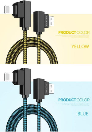 Planet Gates ROCK USB Lighting Cable for iPhone X 8 7 6 5 Fast Charger USB Data Cable for iPad iPod Mobile Phone Cables 90 Degree Right Angle
