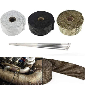 Planet Gates Roll Fiberglass Heat Shield Motorcycle Car Exhaust Thermal Tape Header Pipe Heat Wrap Tape Thermal Protection with StainlessTies