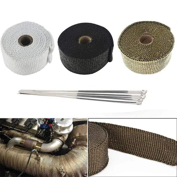 Planet Gates Roll Fiberglass Heat Shield Motorcycle Car Exhaust Thermal Tape Header Pipe Heat Wrap Tape Thermal Protection with StainlessTies