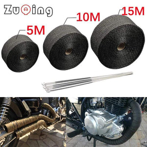Planet Gates Roll Fiberglass Heat Shield Motorcycle Exhaust Thermal Tape Header Pipe Heat Wrap Tape Thermal Protection with Stainless Ties