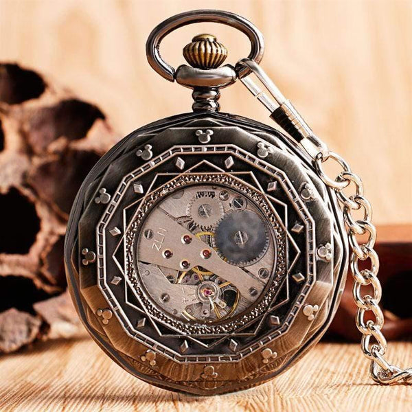 Planet Gates Roman Numbers Mechanical Skeleton Pocket Watch Steampunk Hand Winding Watch Men Women Chain Gift