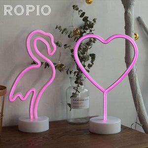 Planet Gates ROPIO LED Neon Abajur Night Light Table Night Lamp Flamingo Angel Heart Battery Operated for Home Wedding Christmas Decoration