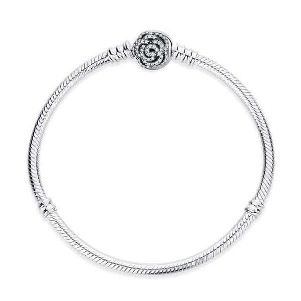 Planet Gates Rose / 15cm 925 Sterling Silver Bracelet Bead Charm Heart Snowflake Rose Snake Chain Basic Bracelets Pan Women DIY Jewelry