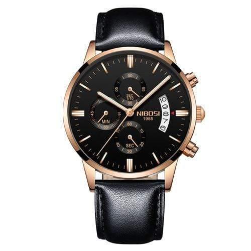 Planet Gates Rose Black Leather Mens Watches Top Brand Luxury Military Sport Quartz Watch Men Waterproof Male Sport Clock Wristwatches Relogio Masculino