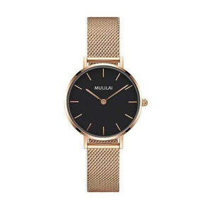 Planet Gates ROSE Black Luxury Ultra Thin Gold Steel Mesh Watches Women Dress 32mm DW Style Fashion Quartz Lovers Watch's Gift for Girl