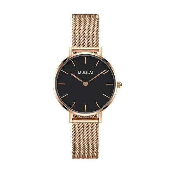 Planet Gates ROSE Black Luxury Ultra Thin Gold Steel Mesh Watches Women Dress 32mm DW Style Fashion Quartz Lovers Watch's Gift for Girl