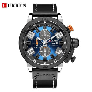 Planet Gates rose black Mens Watches Fashion Chronograph Quartz Digital Wristwatch CURREN Leather Strap Watch With Waterproof 30M Reloj Hombre