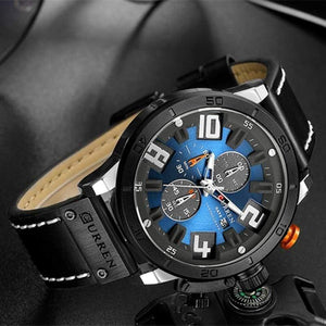 Planet Gates rose black Mens Watches Fashion Chronograph Quartz Digital Wristwatch CURREN Leather Strap Watch With Waterproof 30M Reloj Hombre