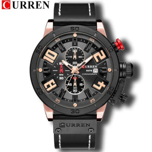 Planet Gates rose black Mens Watches Fashion Chronograph Quartz Digital Wristwatch CURREN Leather Strap Watch With Waterproof 30M Reloj Hombre