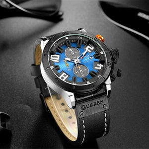 Planet Gates rose black Mens Watches Fashion Chronograph Quartz Digital Wristwatch CURREN Leather Strap Watch With Waterproof 30M Reloj Hombre