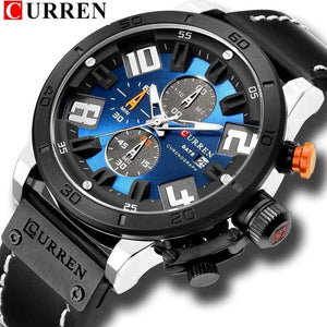 Planet Gates rose black Mens Watches Fashion Chronograph Quartz Digital Wristwatch CURREN Leather Strap Watch With Waterproof 30M Reloj Hombre