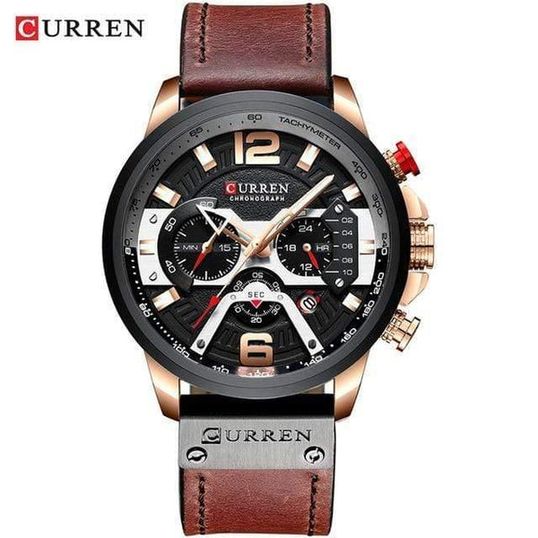 Planet Gates rose black Mens Watches Top Brand Luxury Men Casual Leather Waterproof Chronograph Men Sport Quartz Clock Relogio Masculino