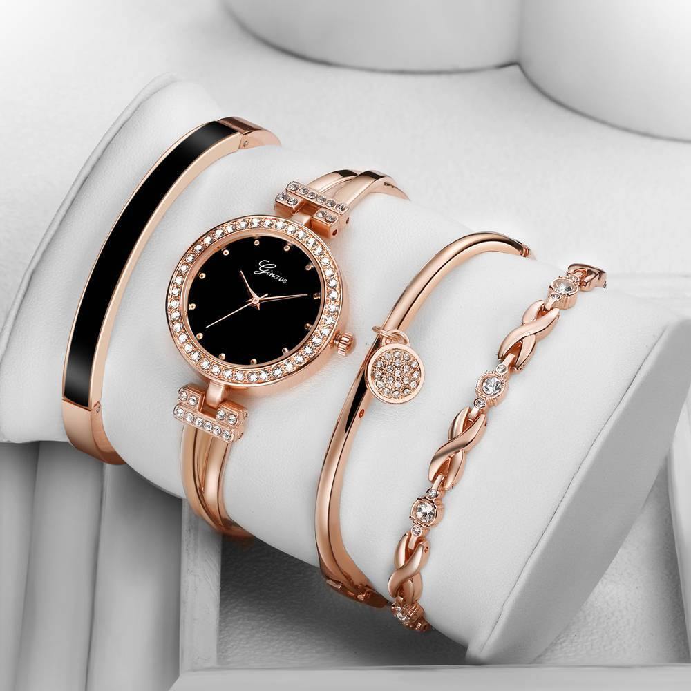 Planet Gates rose black set Watch Women Rose Gold Diamond Bracelet Watch Luxury Jewelry Ladies Female Girl Hour Casual Quartz Wristwatches