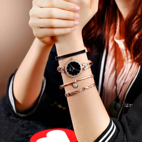 Planet Gates rose black set Watch Women Rose Gold Diamond Bracelet Watch Luxury Jewelry Ladies Female Girl Hour Casual Quartz Wristwatches