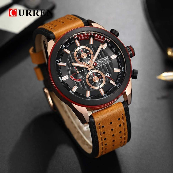Planet Gates rose black Wristwatches Fashion New Arrival Calendar Casual Men Watches High Quality Leather Strap Chronograph Quartz watch
