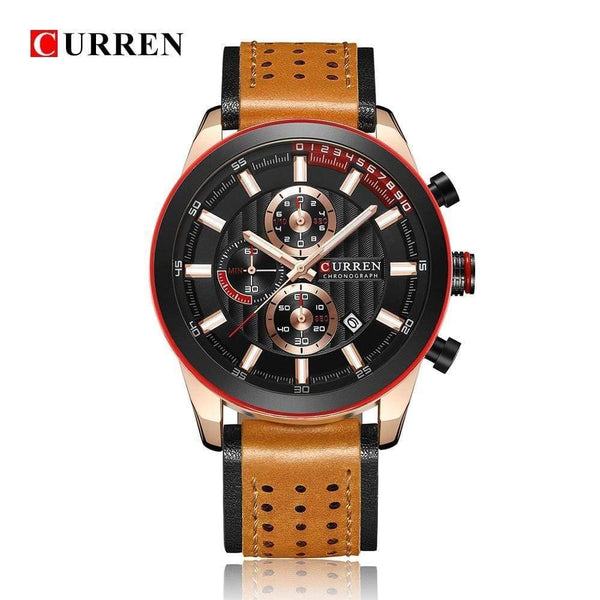 Planet Gates rose black Wristwatches Fashion New Arrival Calendar Casual Men Watches High Quality Leather Strap Chronograph Quartz watch