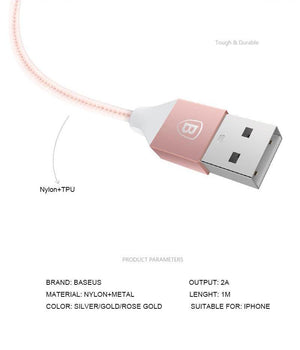 Planet Gates Rose Gold / 100cm Baseus USB Cable For iPhone X 8 5 5s 6s 6 7 Mobile Phone 2A Fast Charging Cable Data Sync Charger Cable Wire For IOS 8 9 10 11