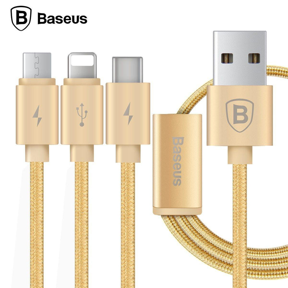 Planet Gates Rose Gold / 120cm Baseus 3 in 1 Charging Cable For iPhone Micro USB Type C Multi Charger Cable For iPhone X 8 7 6s 6 SE 5s For Android Phone Cable