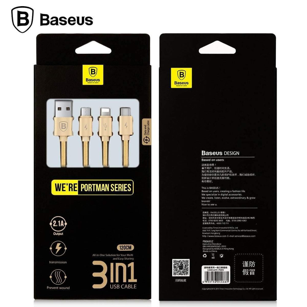 Planet Gates Rose Gold / 120cm Baseus 3 in 1 Charging Cable For iPhone Micro USB Type C Multi Charger Cable For iPhone X 8 7 6s 6 SE 5s For Android Phone Cable