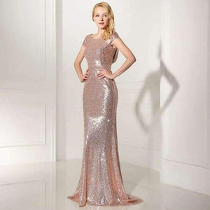 Planet Gates Rose Gold / 2 Rose Gold Shining Sequin Bridesmaid Dresses Sexy Backless Long Wedding Party Gowns Simple Maid of Honor Dress OS347