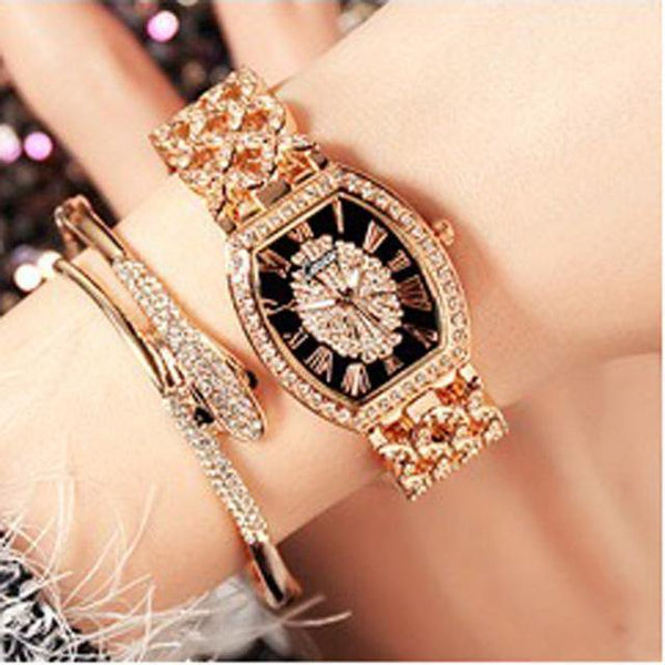 Planet Gates Rose gold 2pcs Ladies Diamond Bracelet Watches Set 2 pcs Women Luxury Fashion Flamboyant Dial Little Diamonds Watch Female C