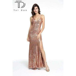 Planet Gates ROSE GOLD / 4 Gorgeous Deep V-neck Sleeveless Stretch Long Bridesmaid Prom Dress Shining Sequins Sexy Girl Party Dress