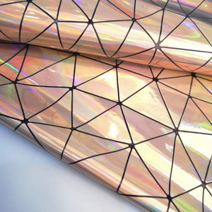 Planet Gates Rose Gold / A4 20cm x30cm Laser Iridescent Geometric PU Faux Leather Fabric Synthetic Bag Bow Craft DIY Jewelry Clothing Sewing Material