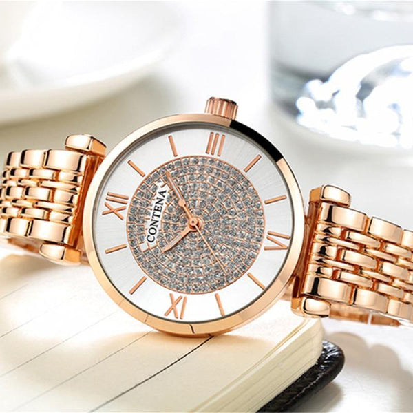 Planet Gates rose gold and silver Silver Women Watches Top Brand Luxury Crystal Women's Watches Full Steel Ladies Watch Women Clock reloj mujer