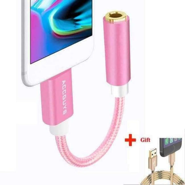 Planet Gates rose gold Aux Audio Extension Cable 3.5mm Female Earphone Jack Adapter Headphone Converter for iPhone 7 8 Plus XS w USB Cable Gift