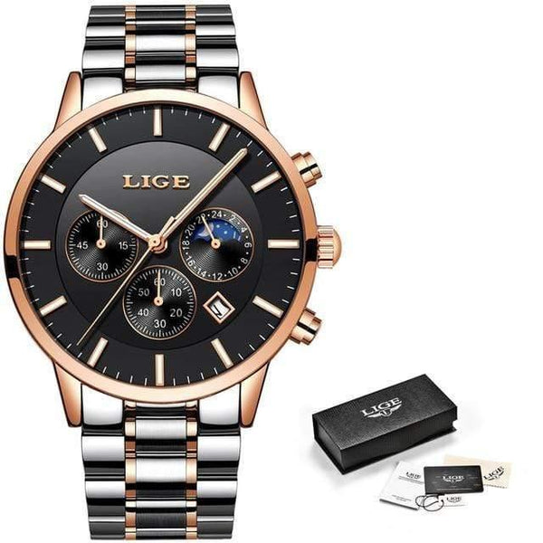 Planet Gates Rose gold black 1 Mens Watches Top Brand Luxury Men's Fashion Business Watch Men Casual Waterproof Quartz Wristwatch