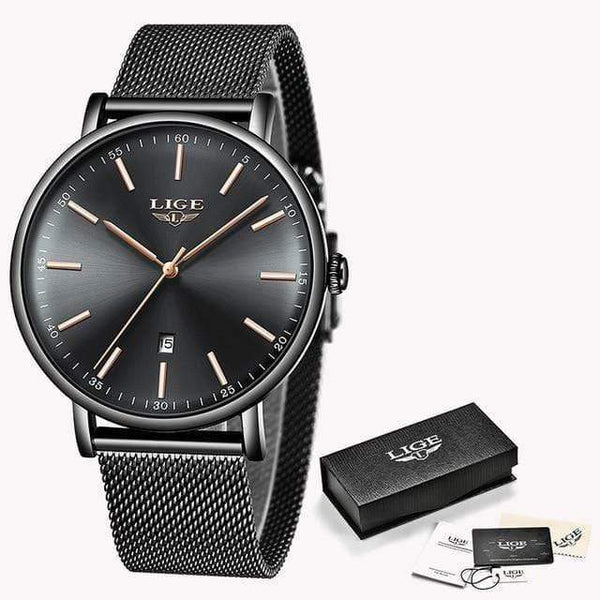 Planet Gates Rose gold black 1 Women's Watch  Top Brand Luxury Women Fashion Casual All Steel Ultra-Thin Mesh Belt Quartz Clock Relogio Feminino+Box