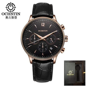 Planet Gates rose gold black 2 Mens Watches OCHSTIN Brand Luxury Chronograph Date Clock Man Leather Sport Wrist Watch Men Business Quartz Watch