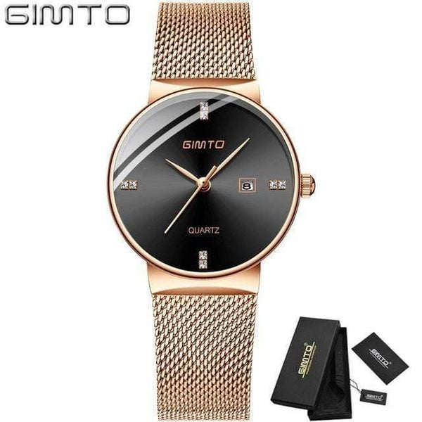 Planet Gates Rose Gold Black Box Women Watches Minimalism Rhinestone Calendar Japan Quartz Lady Wristwatch Holiday Lover's Gift Watch
