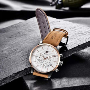 Planet Gates rose gold black Casual Fashion Men Quartz Watch Luxury Military Leather Strap Chronograph Men Watch Relogio Masculino