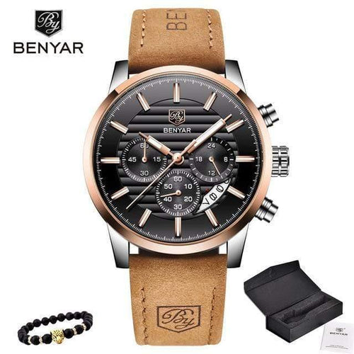 Planet Gates rose gold black Casual Fashion Men Quartz Watch Luxury Military Leather Strap Chronograph Men Watch Relogio Masculino