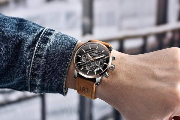 Planet Gates rose gold black Casual Fashion Men Quartz Watch Luxury Military Leather Strap Chronograph Men Watch Relogio Masculino