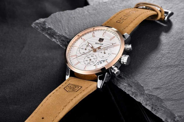 Planet Gates rose gold black Casual Fashion Men Quartz Watch Luxury Military Leather Strap Chronograph Men Watch Relogio Masculino