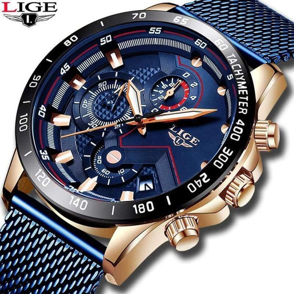 Planet Gates rose gold black Casual Mesh Belt Fashion Quartz Gold Watch Mens Watches Top Brand Luxury Waterproof Clock Relogio Masculino
