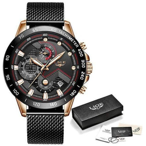 Planet Gates rose gold black Casual Mesh Belt Fashion Quartz Gold Watch Mens Watches Top Brand Luxury Waterproof Clock Relogio Masculino